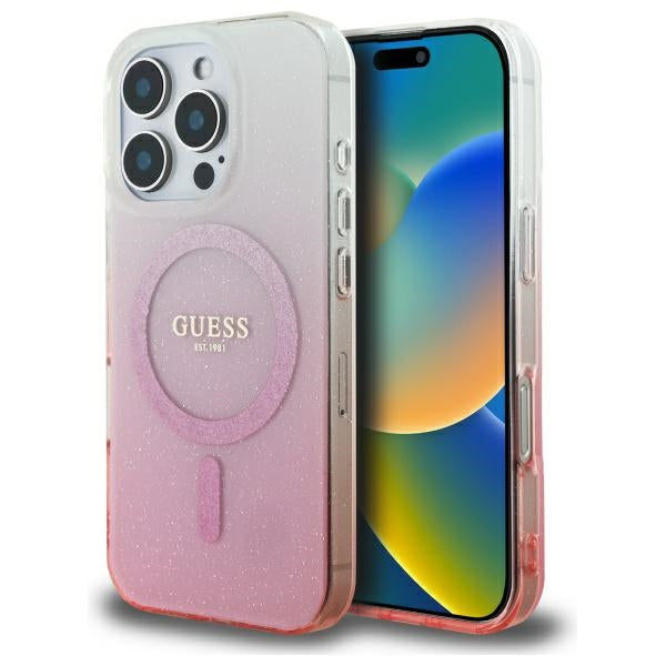 MagSafe-deksel for Apple iPhone 16 Pro, Guess, IML Glitter Gradient, Rosa