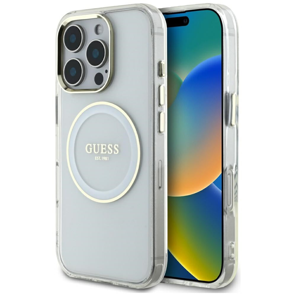 MagSafe-deksel for Apple iPhone 16 Pro, Guess, IML Metal Colored Circle, Hvit