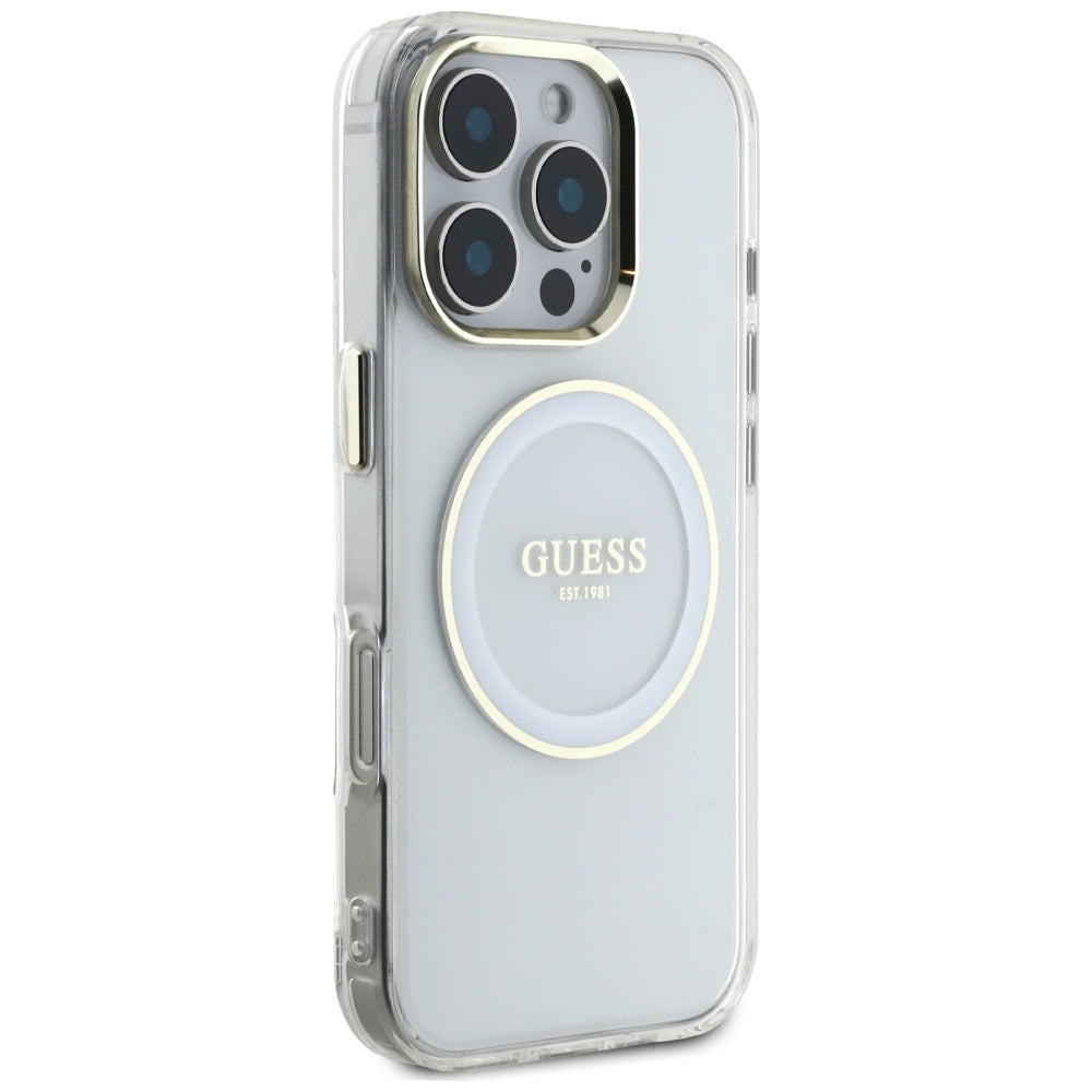 MagSafe-deksel for Apple iPhone 16 Pro, Guess, IML Metal Colored Circle, Hvit