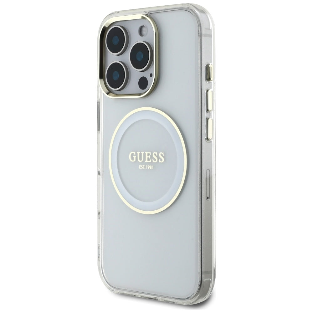 MagSafe-deksel for Apple iPhone 16 Pro, Guess, IML Metal Colored Circle, Hvit