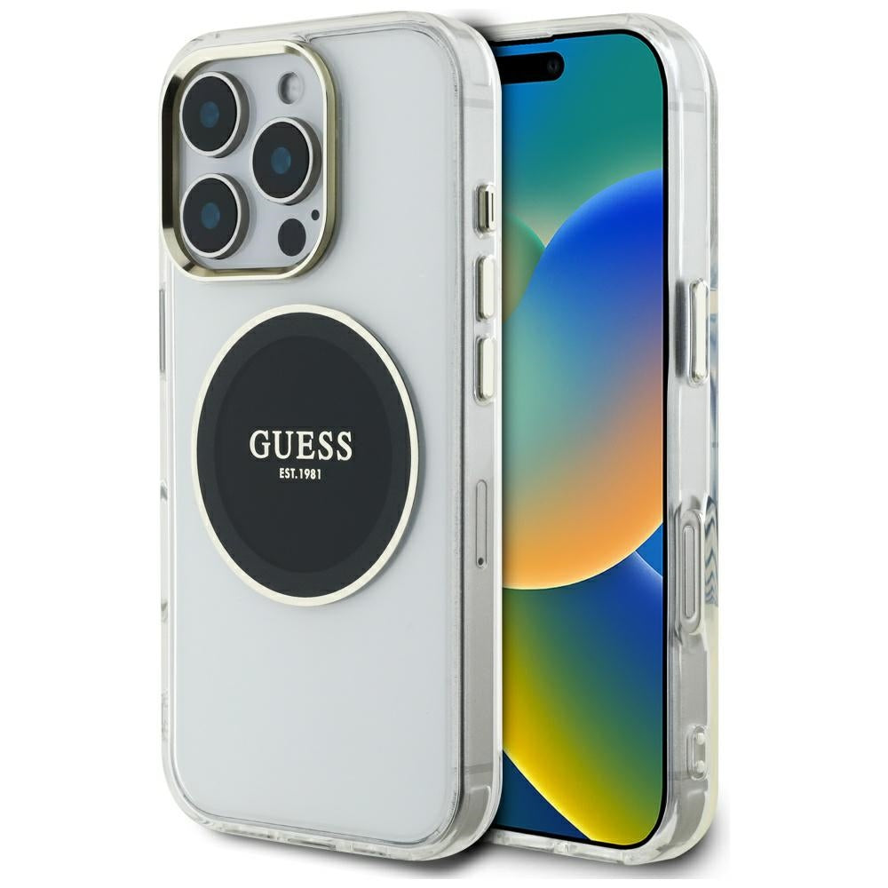 MagSafe-deksel for Apple iPhone 16 Pro, Guess, IML Metal Colored Circle, Svart