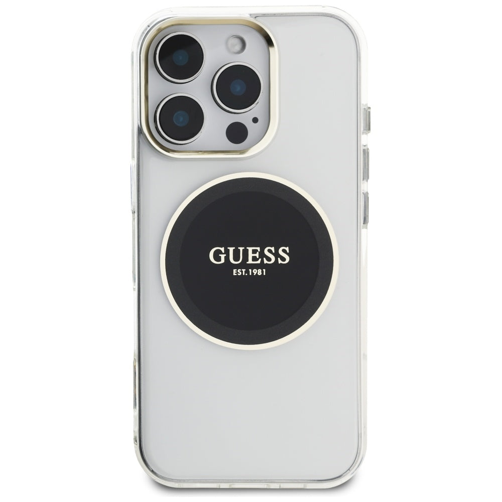 MagSafe-deksel for Apple iPhone 16 Pro, Guess, IML Metal Colored Circle, Svart