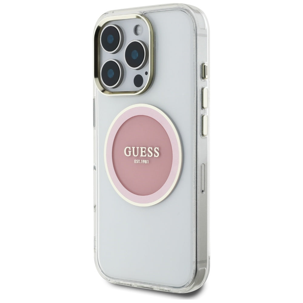 MagSafe-deksel for Apple iPhone 16 Pro, Guess, IML Metal Colored Circle, Rosa