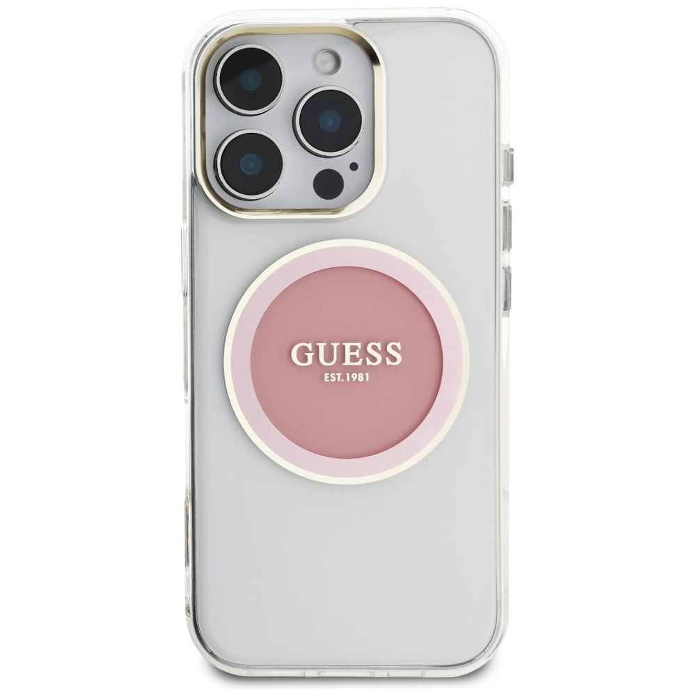MagSafe-deksel for Apple iPhone 16 Pro, Guess, IML Metal Colored Circle, Rosa