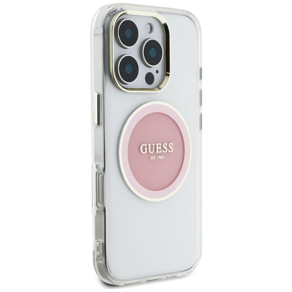 MagSafe-deksel for Apple iPhone 16 Pro, Guess, IML Metal Colored Circle, Rosa