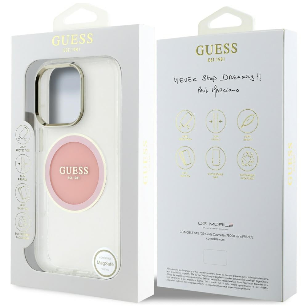 MagSafe-deksel for Apple iPhone 16 Pro, Guess, IML Metal Colored Circle, Rosa