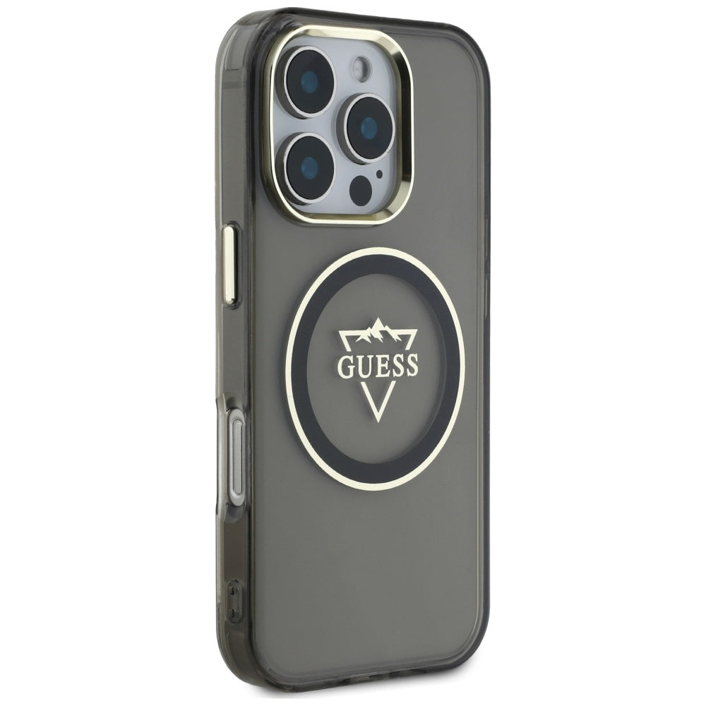MagSafe-deksel for Apple iPhone 16 Pro, Guess, IML Metal Mountain Logo, Svart