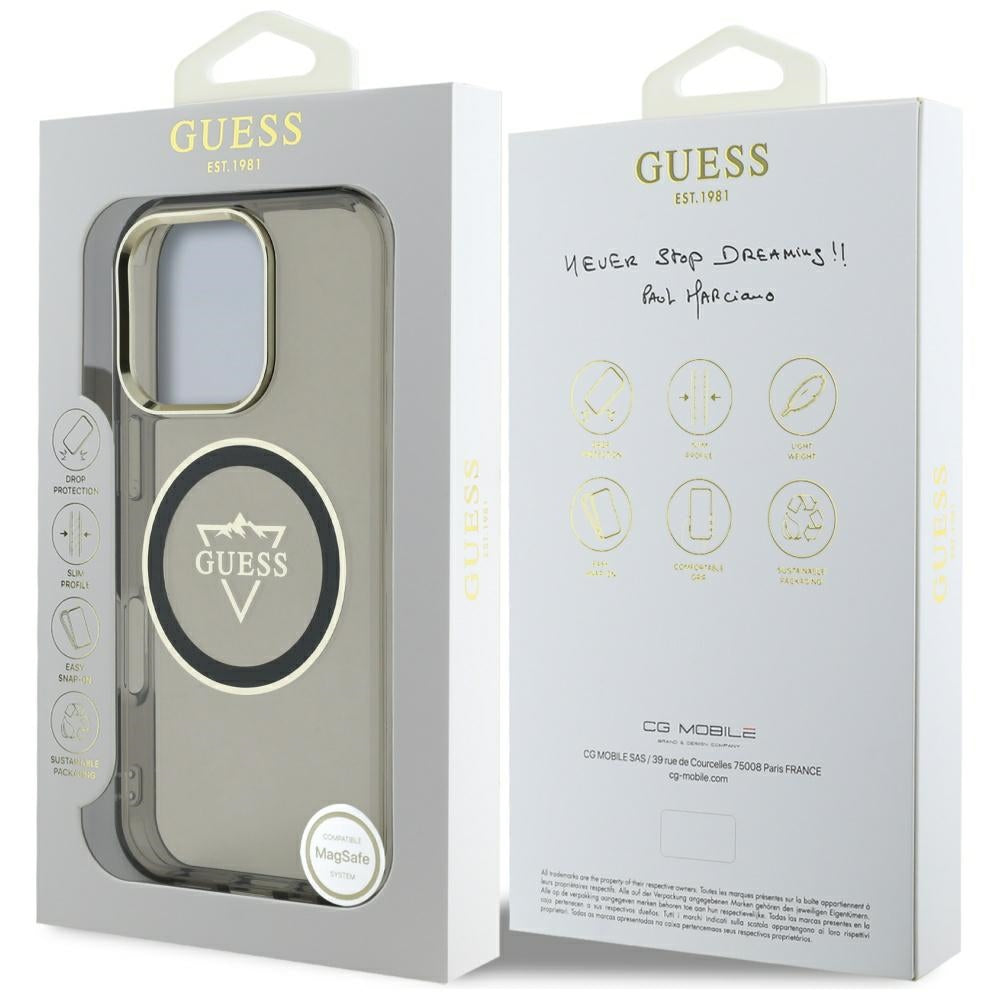 MagSafe-deksel for Apple iPhone 16 Pro, Guess, IML Metal Mountain Logo, Svart