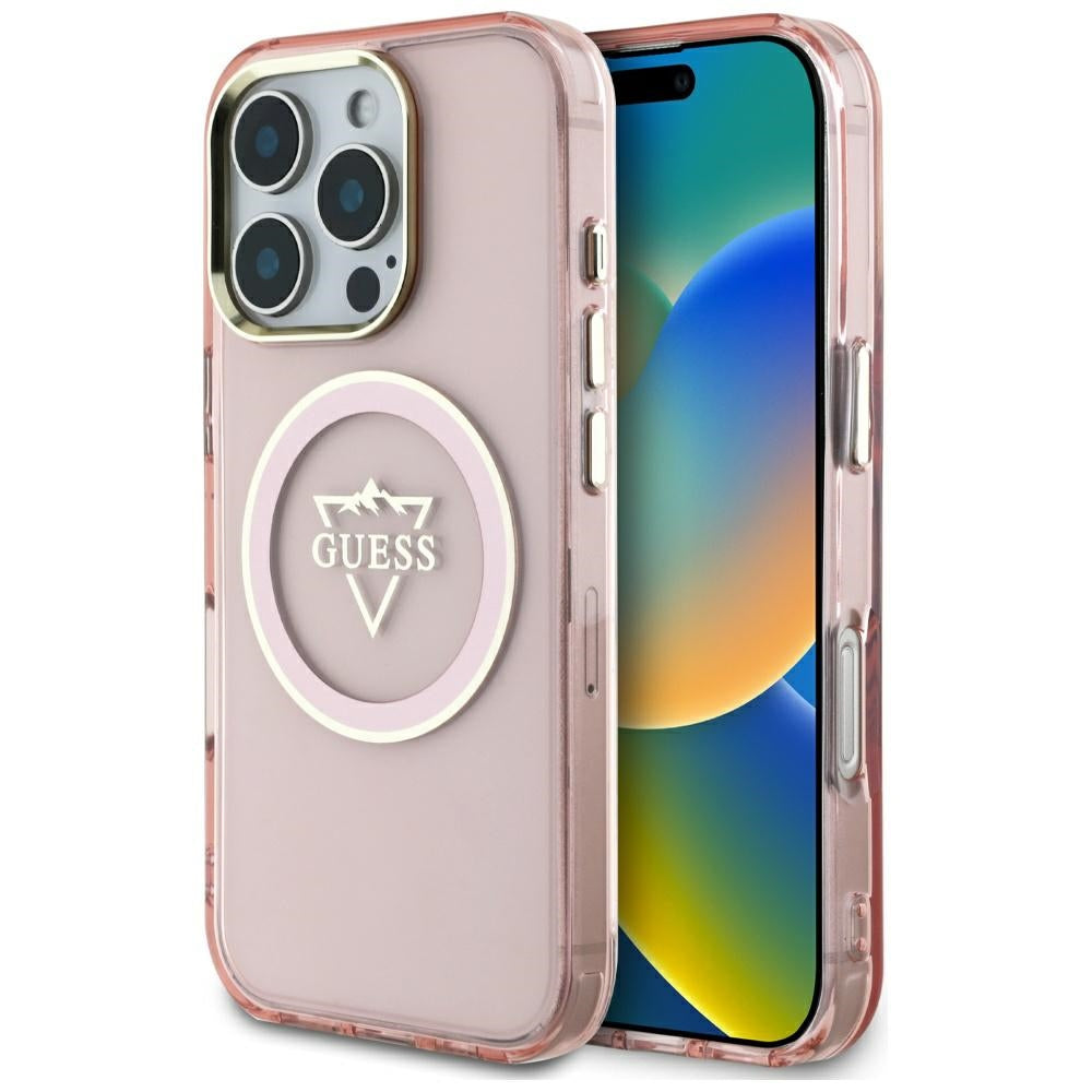 MagSafe-deksel for Apple iPhone 16 Pro, Guess, IML Metal Mountain Logo, Rosa