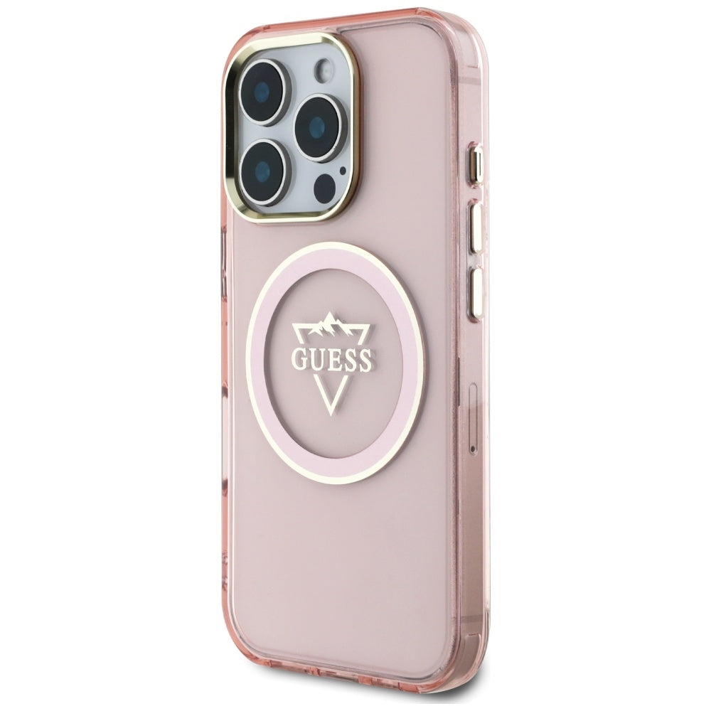 MagSafe-deksel for Apple iPhone 16 Pro, Guess, IML Metal Mountain Logo, Rosa