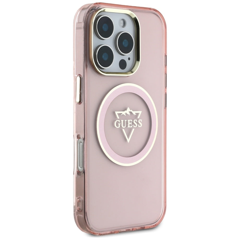 MagSafe-deksel for Apple iPhone 16 Pro, Guess, IML Metal Mountain Logo, Rosa