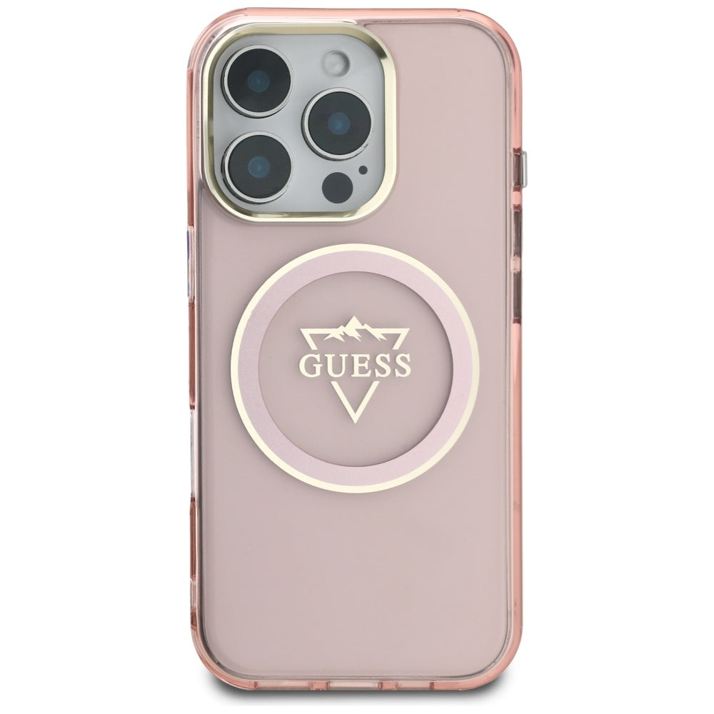 MagSafe-deksel for Apple iPhone 16 Pro, Guess, IML Metal Mountain Logo, Rosa
