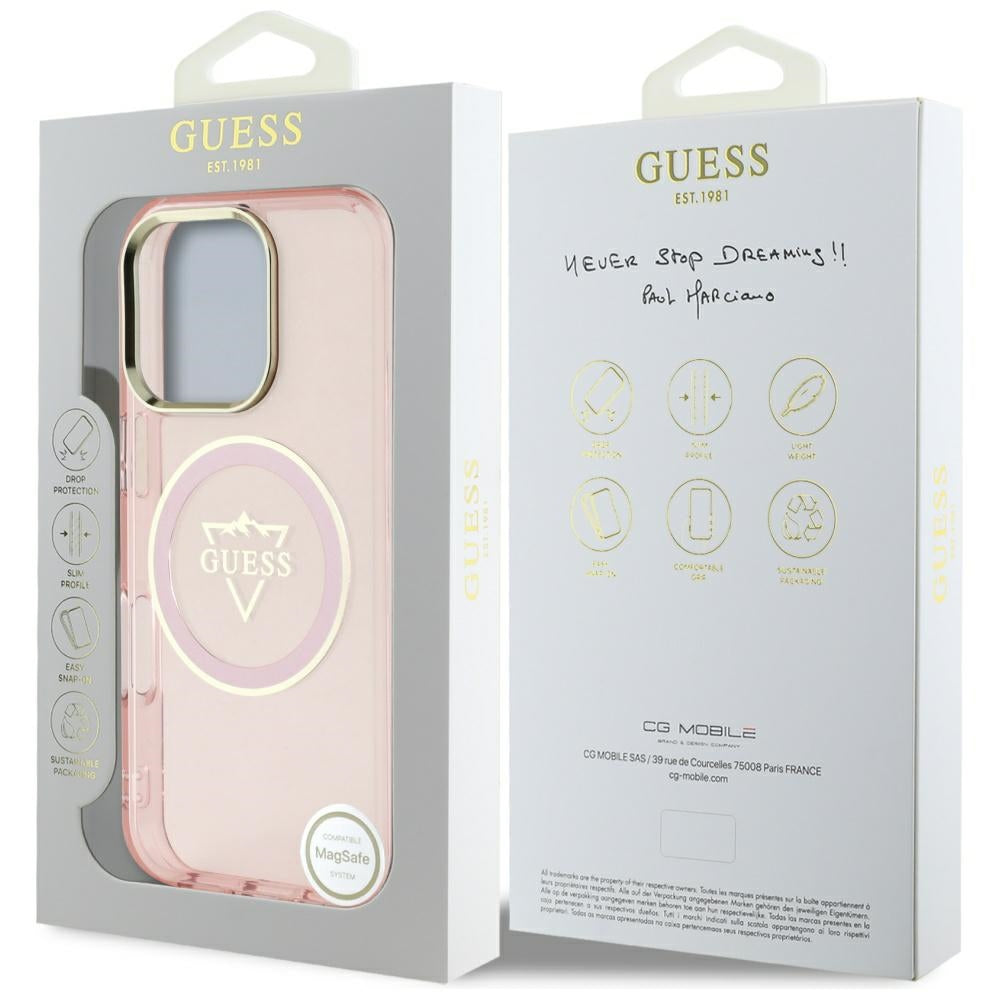 MagSafe-deksel for Apple iPhone 16 Pro, Guess, IML Metal Mountain Logo, Rosa