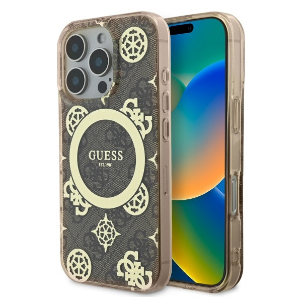 MagSafe-deksel for Apple iPhone 16 Pro, Guess, IML Peony On 4G Background, Brun