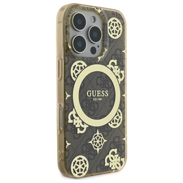 MagSafe-deksel for Apple iPhone 16 Pro, Guess, IML Peony On 4G Background, Brun