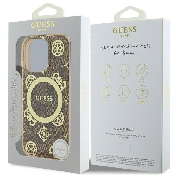 MagSafe-deksel for Apple iPhone 16 Pro, Guess, IML Peony On 4G Background, Brun
