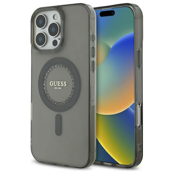 MagSafe-deksel for Apple iPhone 16 Pro, Guess, IML Rhinestone, Svart