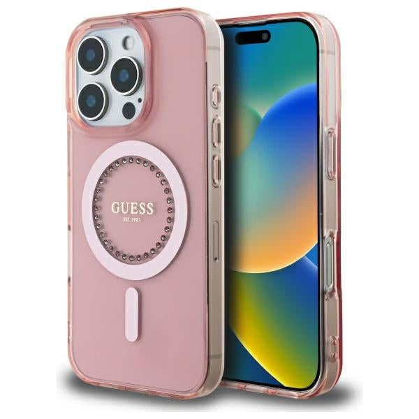 MagSafe-deksel for Apple iPhone 16 Pro, Guess, IML Rhinestone, Rosa