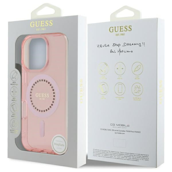MagSafe-deksel for Apple iPhone 16 Pro, Guess, IML Rhinestone, Rosa