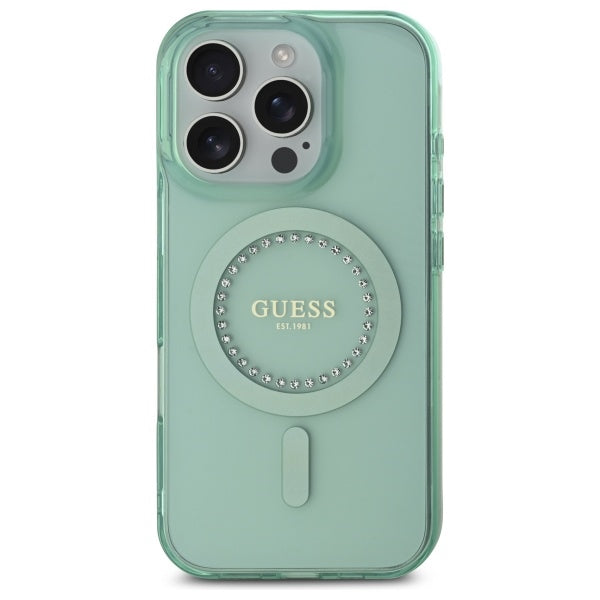 MagSafe-deksel for Apple iPhone 16 Pro, Guess, IML Rhinestone, Grønn
