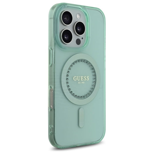 MagSafe-deksel for Apple iPhone 16 Pro, Guess, IML Rhinestone, Grønn