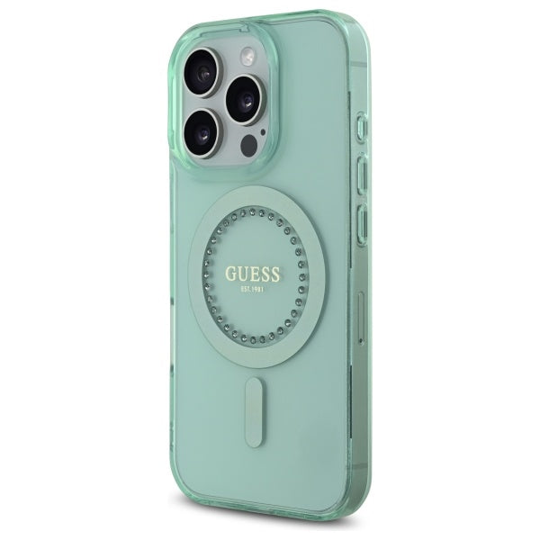 MagSafe-deksel for Apple iPhone 16 Pro, Guess, IML Rhinestone, Grønn