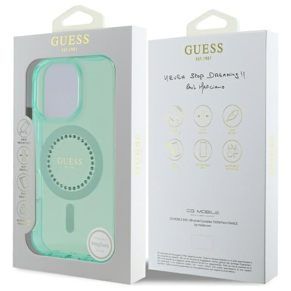 MagSafe-deksel for Apple iPhone 16 Pro, Guess, IML Rhinestone, Grønn
