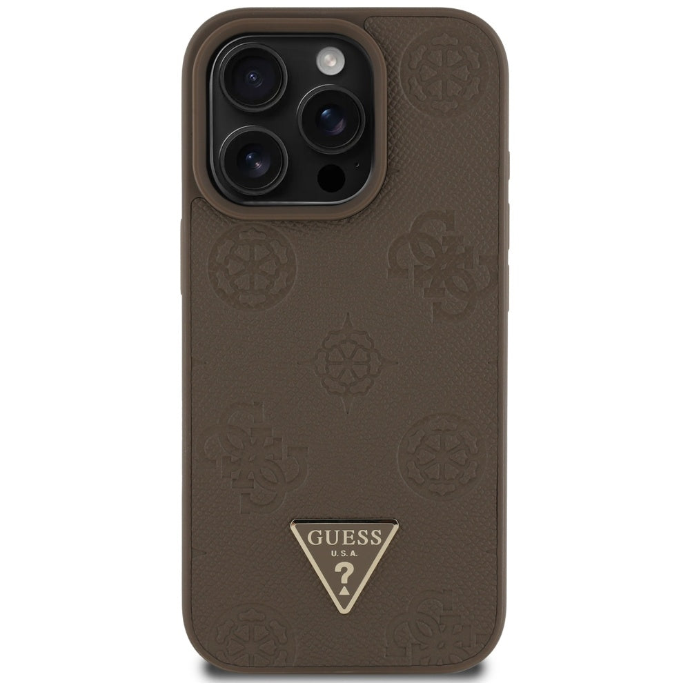MagSafe-deksel for Apple iPhone 16 Pro, Guess, Peony Grained Hot Stamp Triangle, Brun