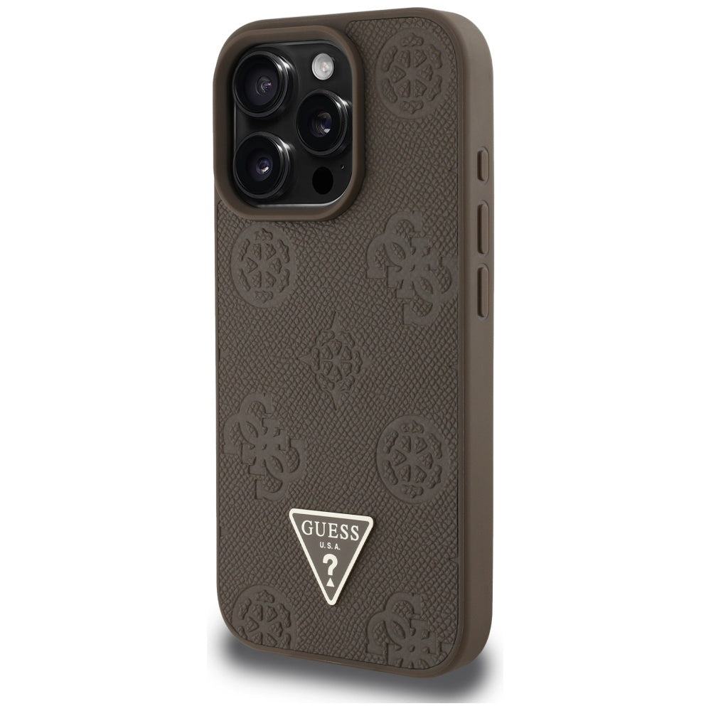 MagSafe-deksel for Apple iPhone 16 Pro, Guess, Peony Grained Hot Stamp Triangle, Brun