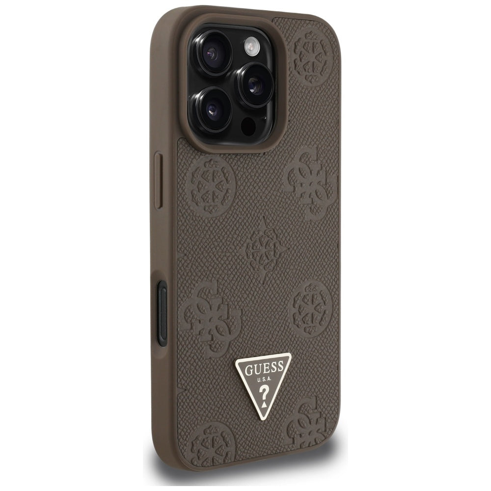 MagSafe-deksel for Apple iPhone 16 Pro, Guess, Peony Grained Hot Stamp Triangle, Brun