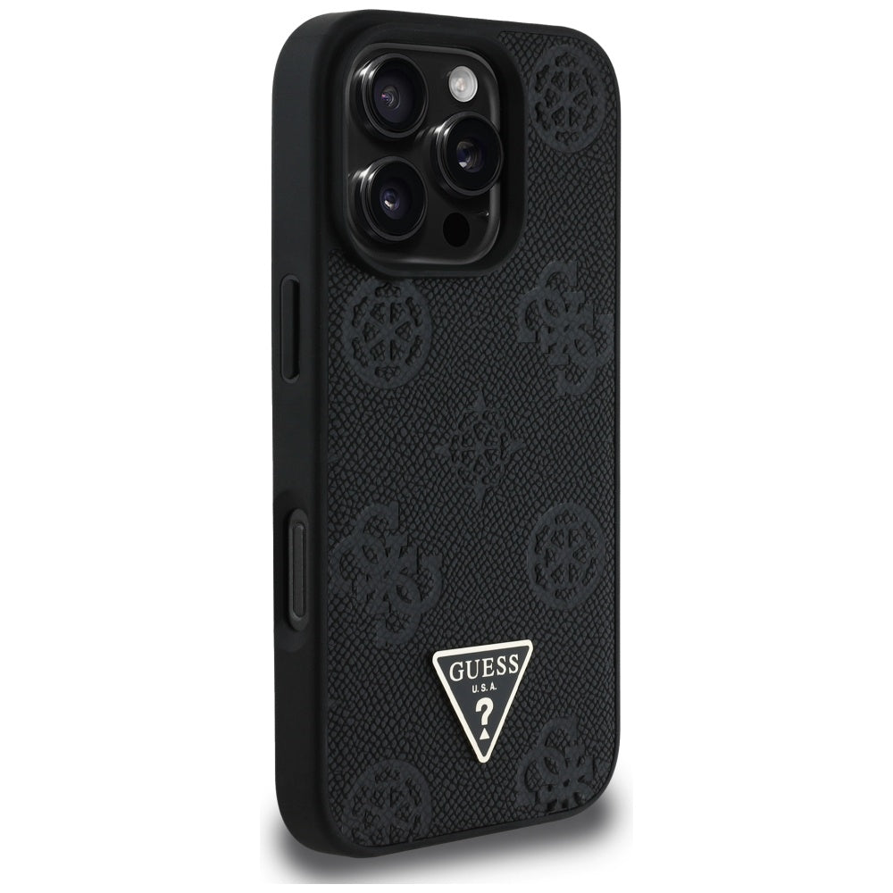 MagSafe-deksel for Apple iPhone 16 Pro, Guess, Peony Grained Hot Stamp Triangle, Svart
