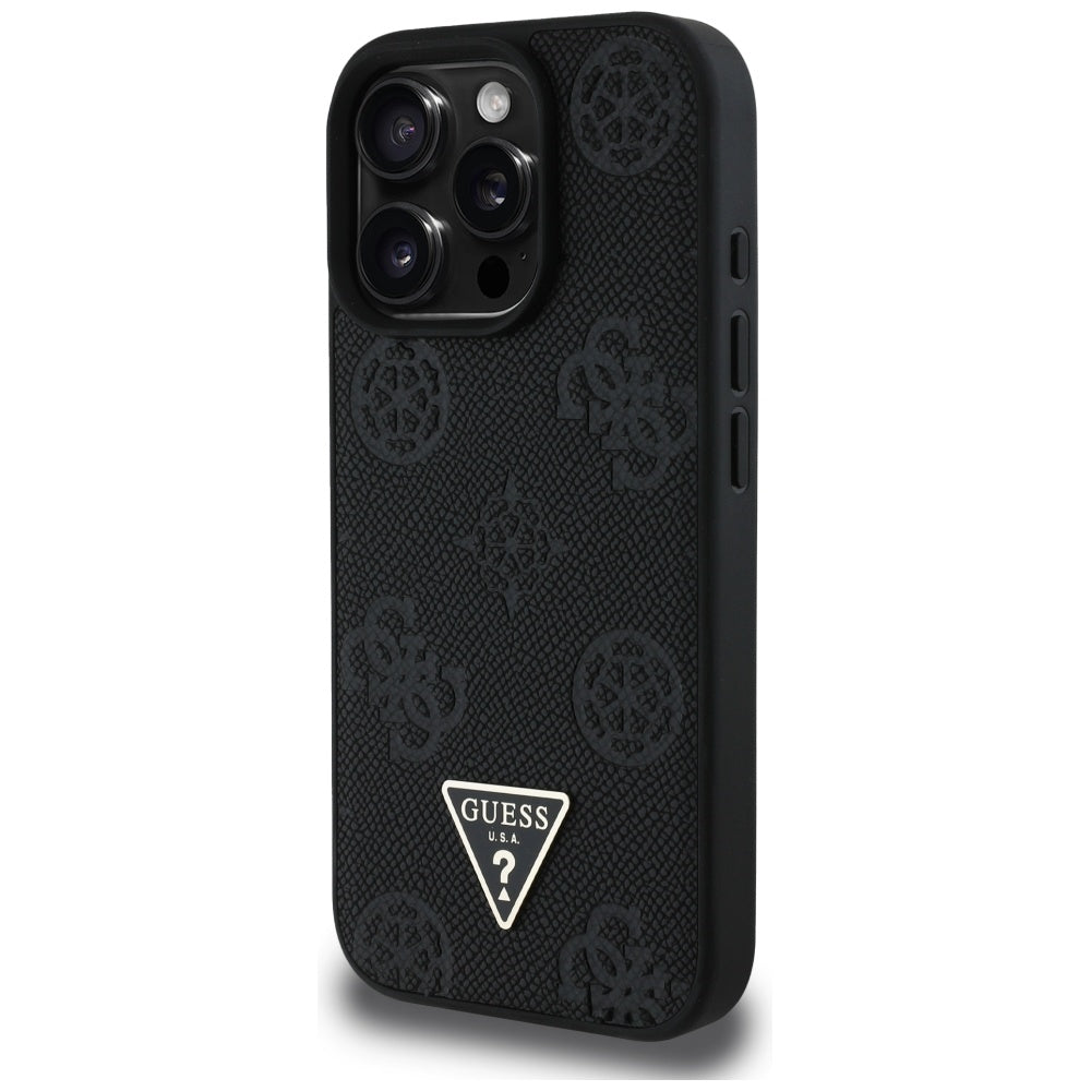 MagSafe-deksel for Apple iPhone 16 Pro, Guess, Peony Grained Hot Stamp Triangle, Svart