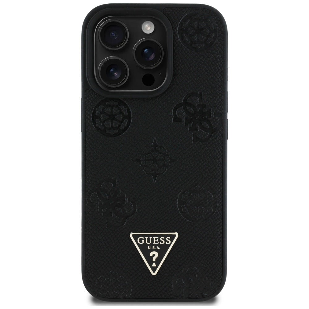 MagSafe-deksel for Apple iPhone 16 Pro, Guess, Peony Grained Hot Stamp Triangle, Svart
