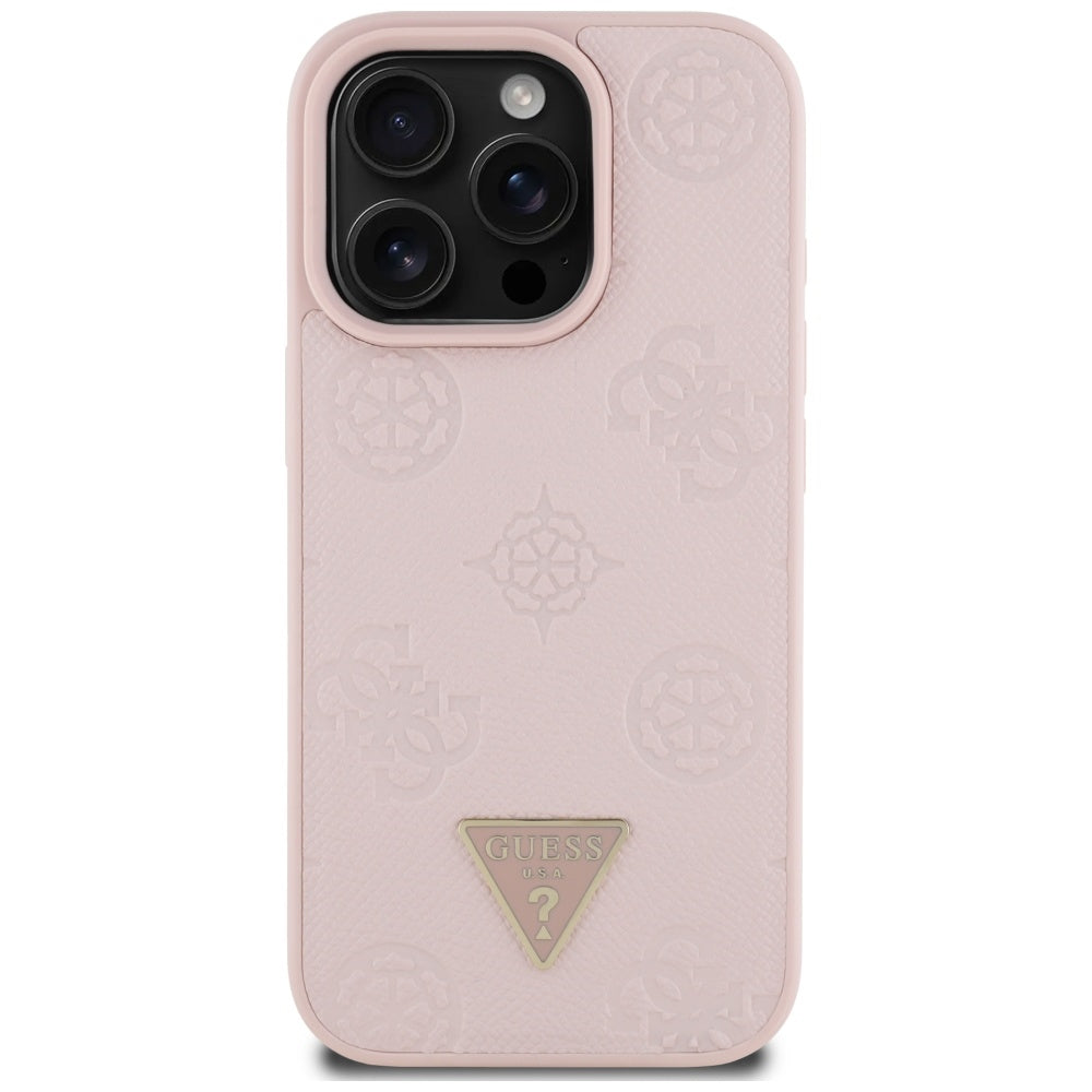 MagSafe-deksel for Apple iPhone 16 Pro, Guess, Peony Grained Hot Stamp Triangle, Rosa