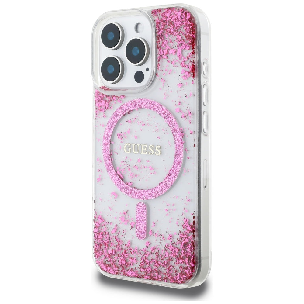 MagSafe-deksel for Apple iPhone 16 Pro, Guess, Resin Bottom Glitter, Rosa