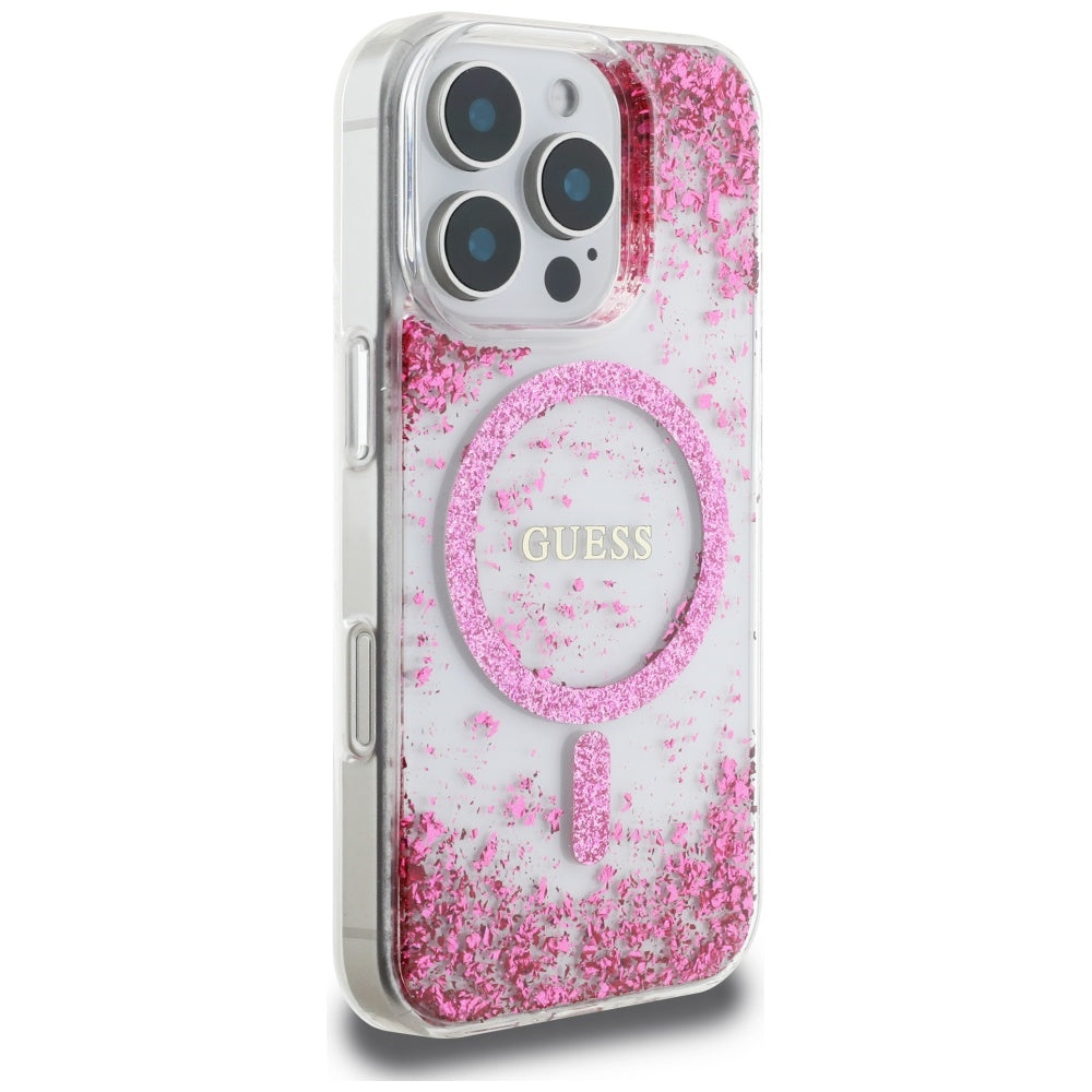 MagSafe-deksel for Apple iPhone 16 Pro, Guess, Resin Bottom Glitter, Rosa