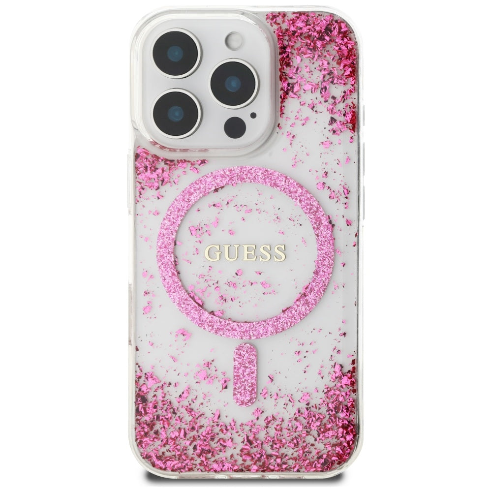 MagSafe-deksel for Apple iPhone 16 Pro, Guess, Resin Bottom Glitter, Rosa