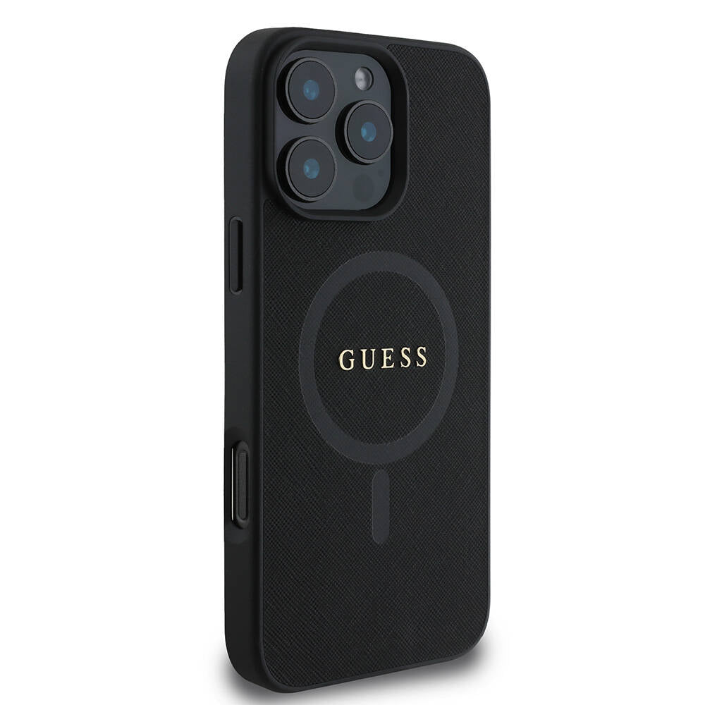 MagSafe-deksel for Apple iPhone 16 Pro, Guess, Saffiano Classic Logo, Svart