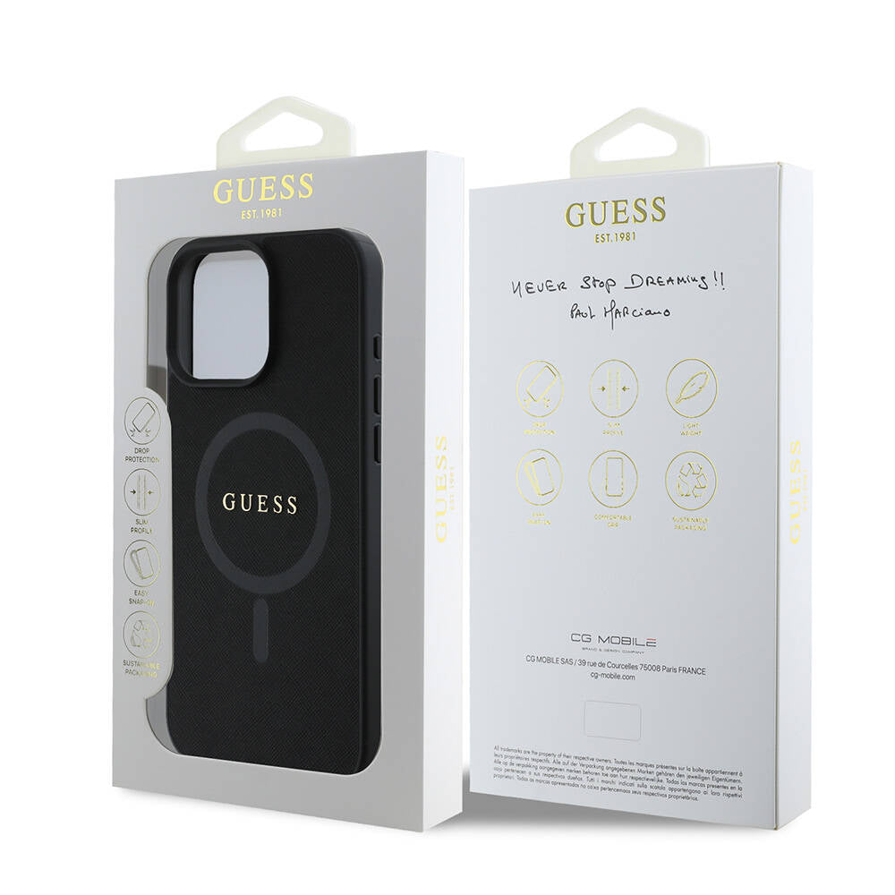 MagSafe-deksel for Apple iPhone 16 Pro, Guess, Saffiano Classic Logo, Svart