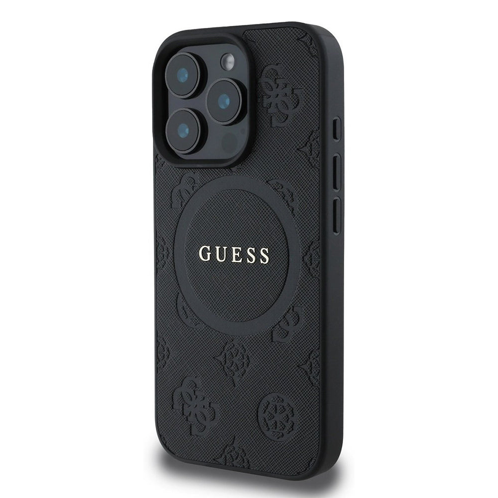 MagSafe-deksel for Apple iPhone 16 Pro, Guess, Saffiano Peony Classic Logo, Svart