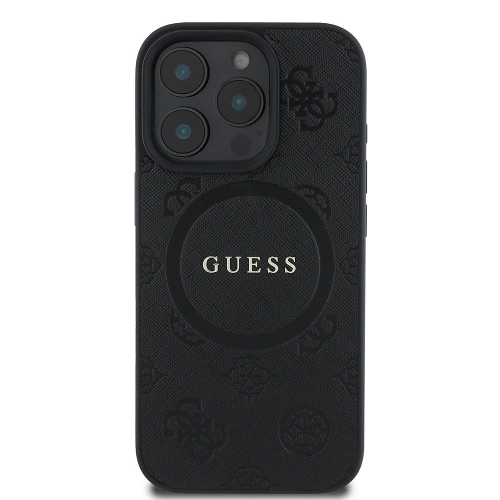 MagSafe-deksel for Apple iPhone 16 Pro, Guess, Saffiano Peony Classic Logo, Svart