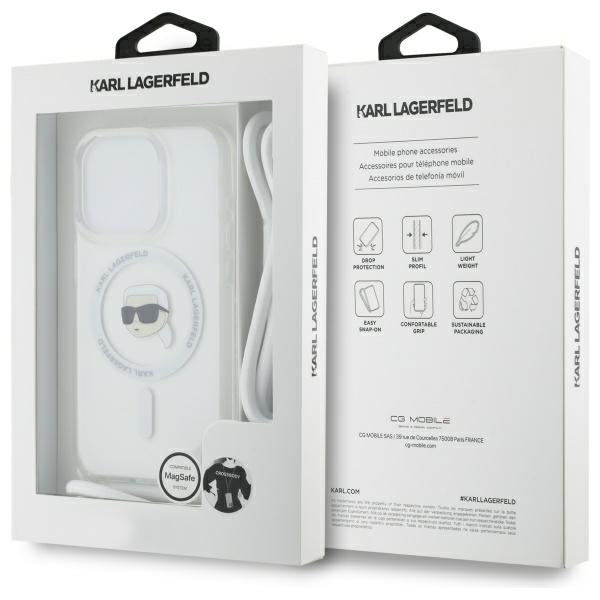MagSafe-deksel for Apple iPhone 16 Pro, Karl Lagerfeld, IML Crossbody Karl's Head, Gjennomsiktig