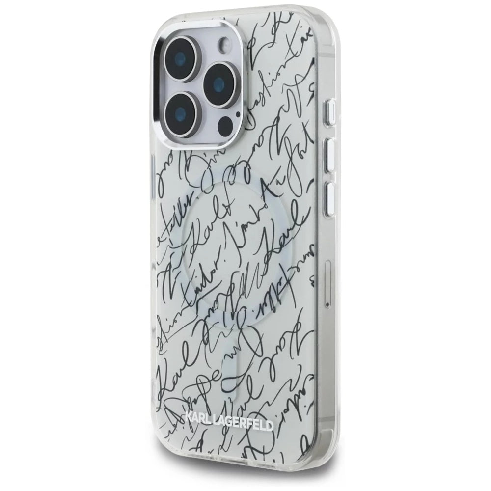 MagSafe-deksel for Apple iPhone 16 Pro, Karl Lagerfeld, IML Karl Script-mønster, Hvit