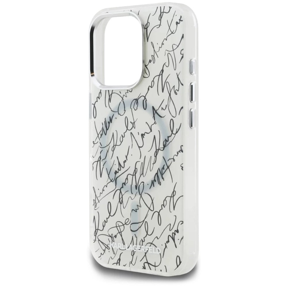 MagSafe-deksel for Apple iPhone 16 Pro, Karl Lagerfeld, IML Karl Script-mønster, Hvit
