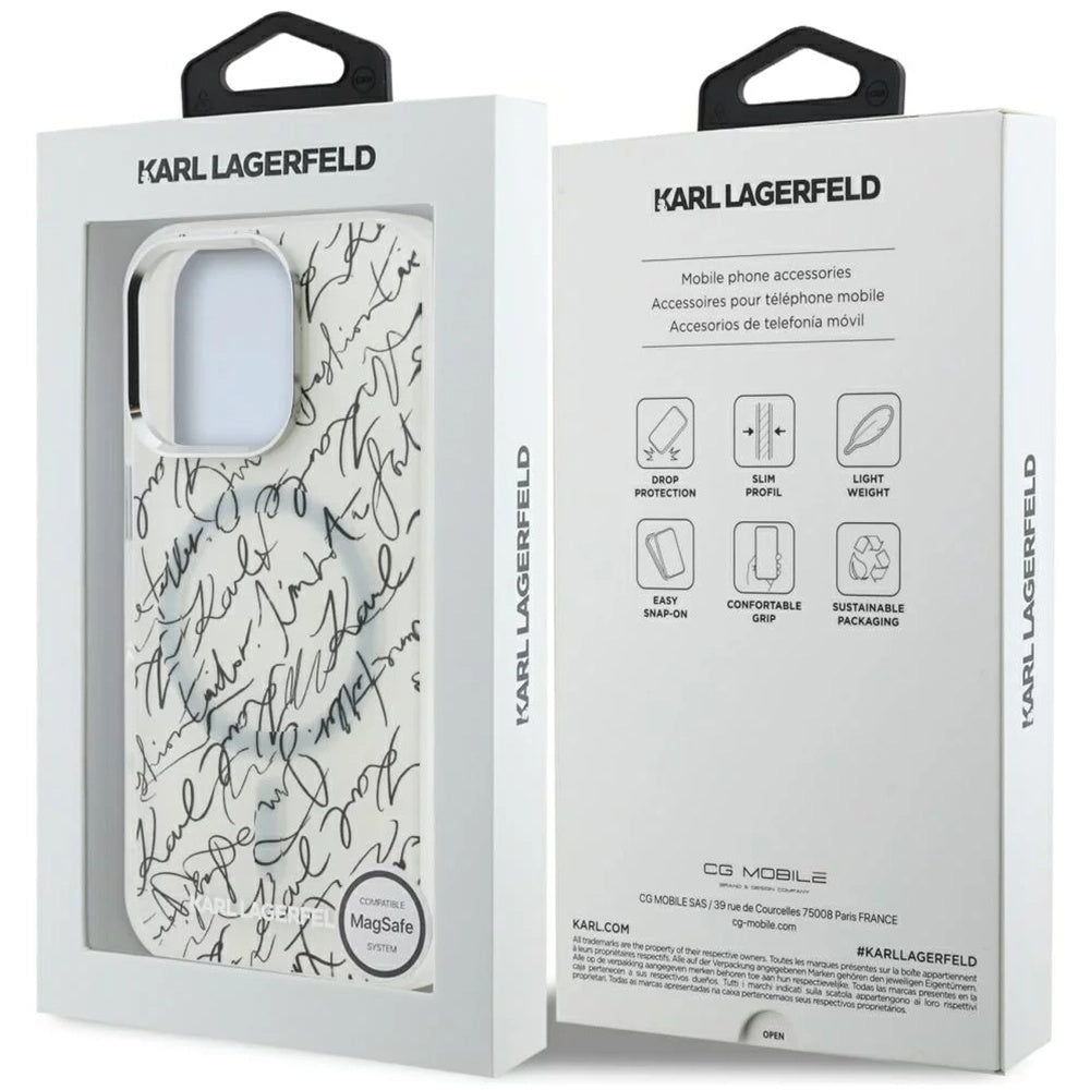 MagSafe-deksel for Apple iPhone 16 Pro, Karl Lagerfeld, IML Karl Script-mønster, Hvit
