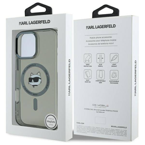 MagSafe-deksel for Apple iPhone 16 Pro, Karl Lagerfeld, IML Metal Choupette's Head, Svart