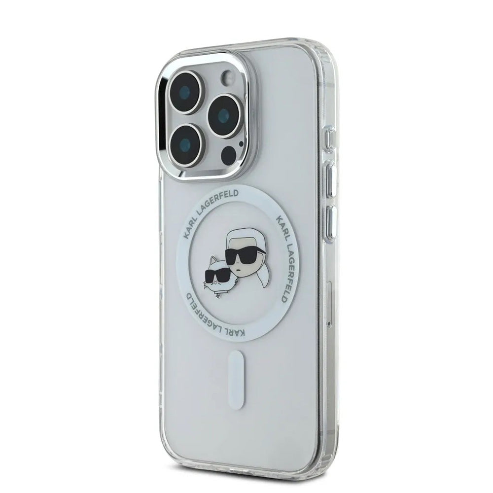 MagSafe-deksel for Apple iPhone 16 Pro, Karl Lagerfeld, IML Metal Karl & Choupette's Heads, Hvit