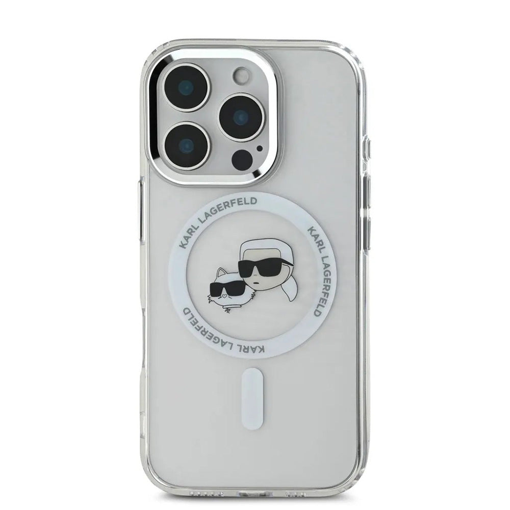 MagSafe-deksel for Apple iPhone 16 Pro, Karl Lagerfeld, IML Metal Karl & Choupette's Heads, Hvit