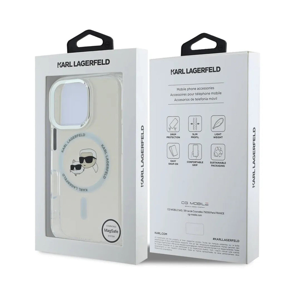 MagSafe-deksel for Apple iPhone 16 Pro, Karl Lagerfeld, IML Metal Karl & Choupette's Heads, Hvit