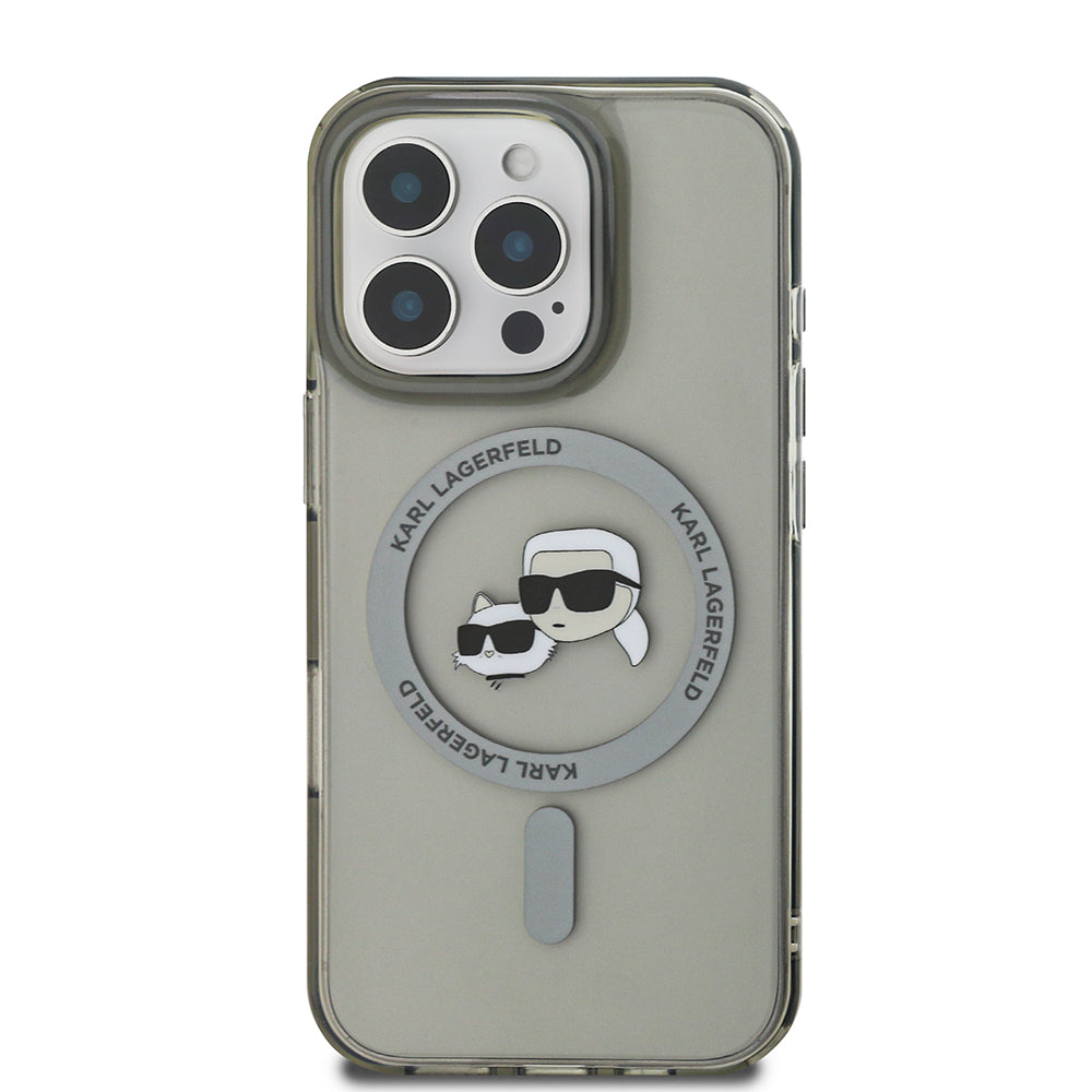 MagSafe-deksel for Apple iPhone 16 Pro, Karl Lagerfeld, IML Metal Karl & Choupette's Heads, Svart